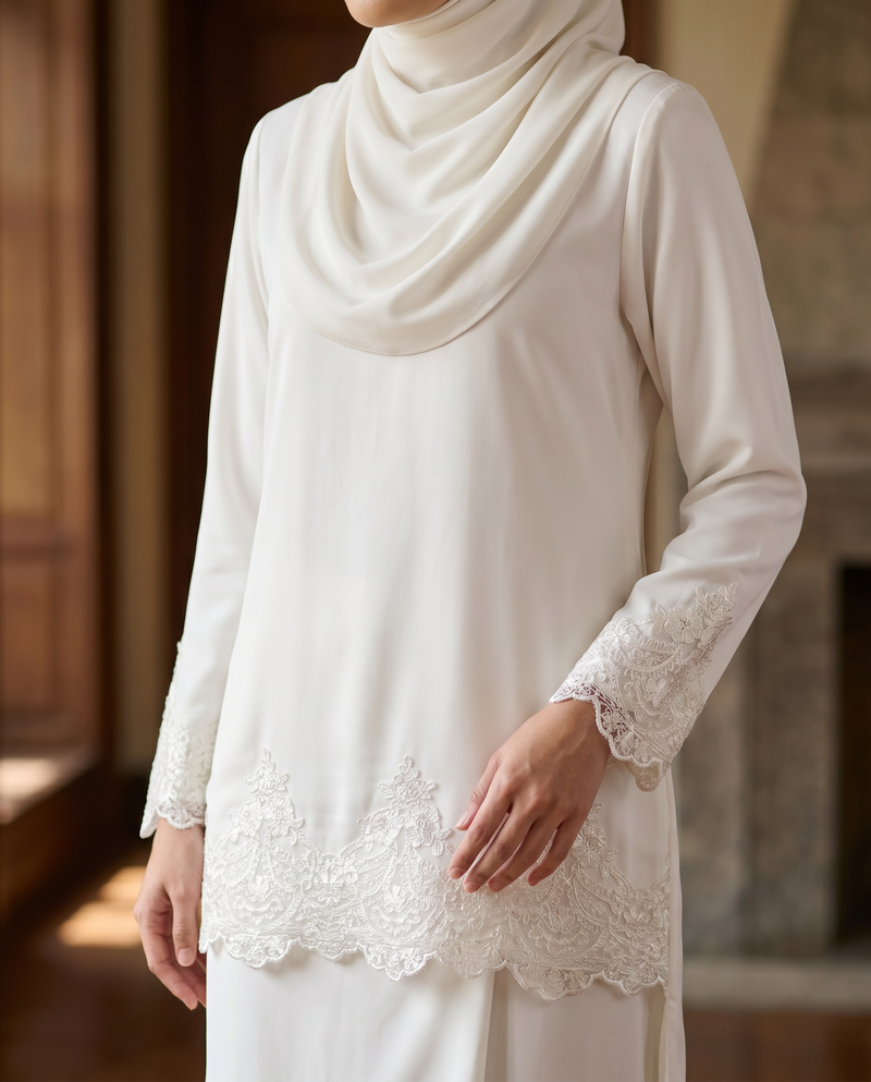 Baju Kurung Arisya Plain Cerutti Patching Lace