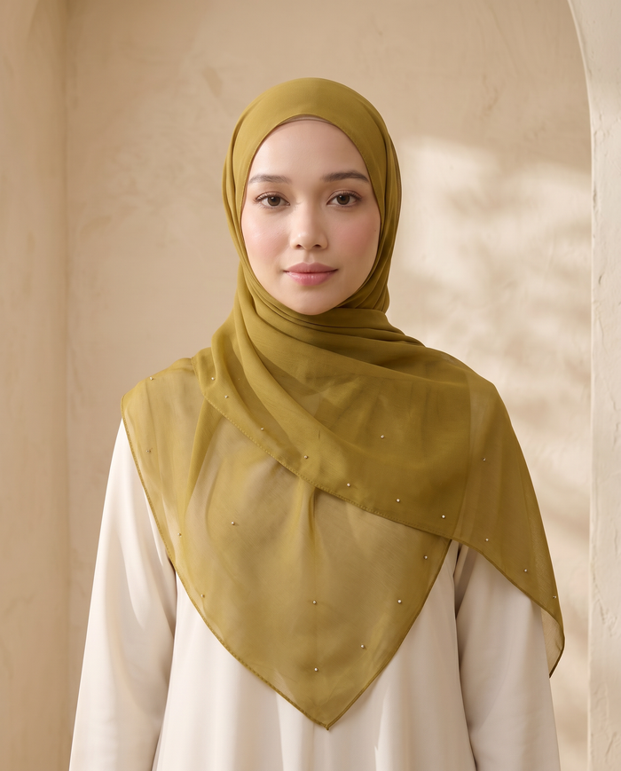 Tudung Bawal Tiara Cotton Batu — Olive