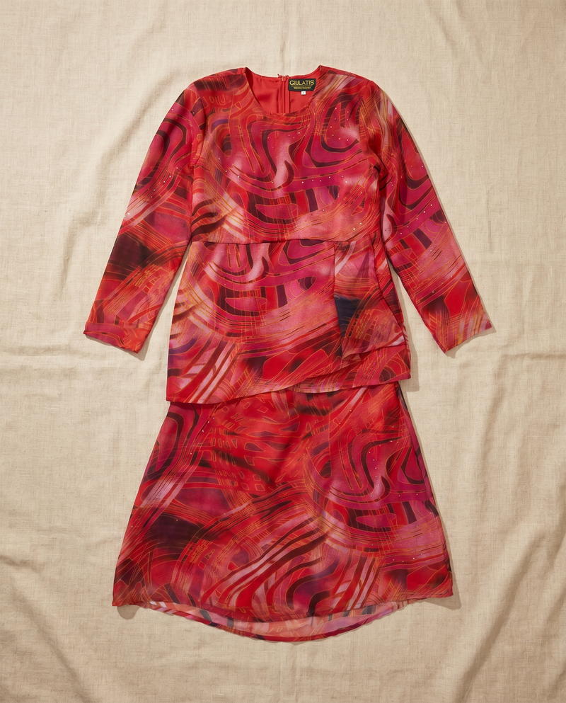 Baju Kurung Elnara Silky Chiffon Printed — D- 1 — flatlay