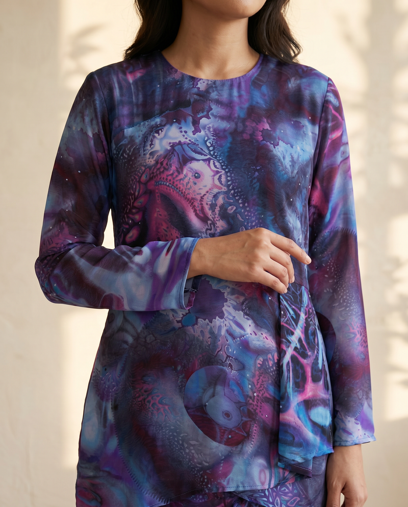 Baju Kurung Elnara Silky Chiffon Printed — D- 2 — bodycrop