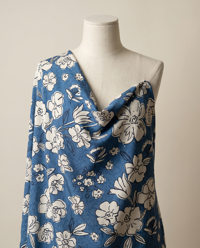 Exclusive Crepe Studded Leonard — Blue Sketch Floral