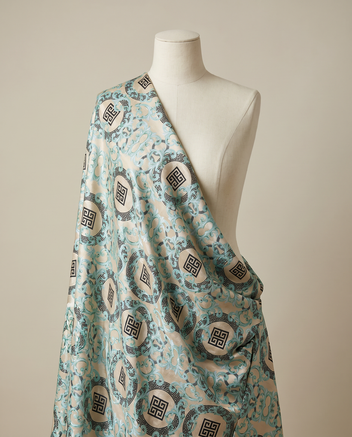 Jacquard Versace — Cool Tones — Baby Blue Greek-Key Medallion