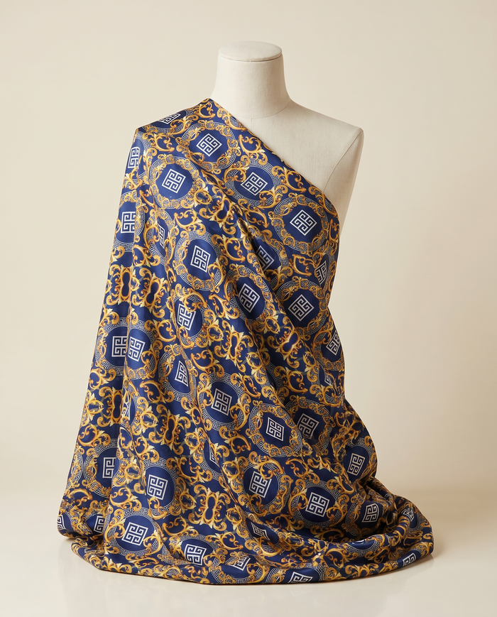 Jacquard Versace — Cool Tones — Blue Greek-Key Medallion