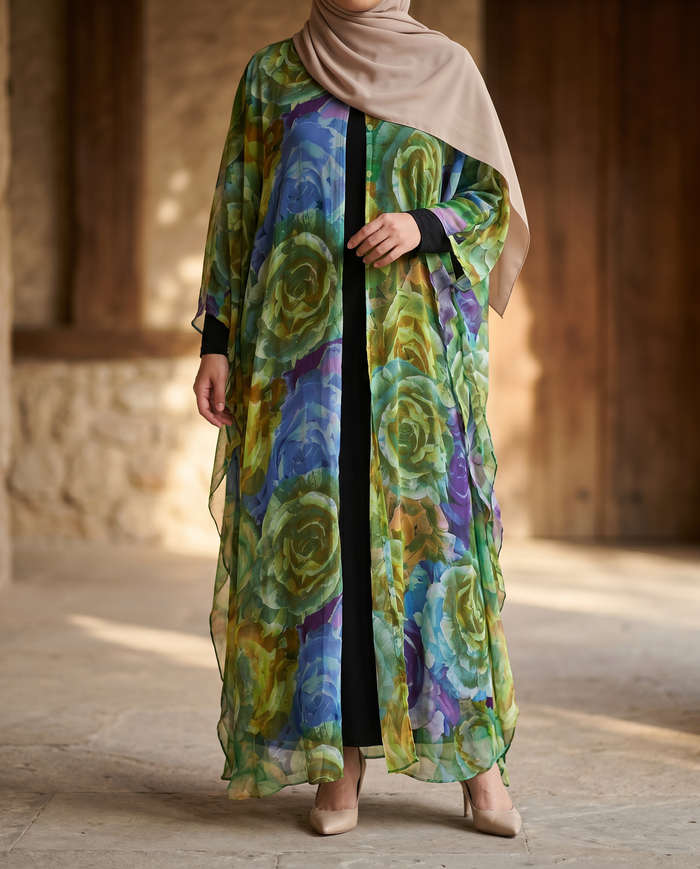 Kaftan Silky Chiffon — Green Rose