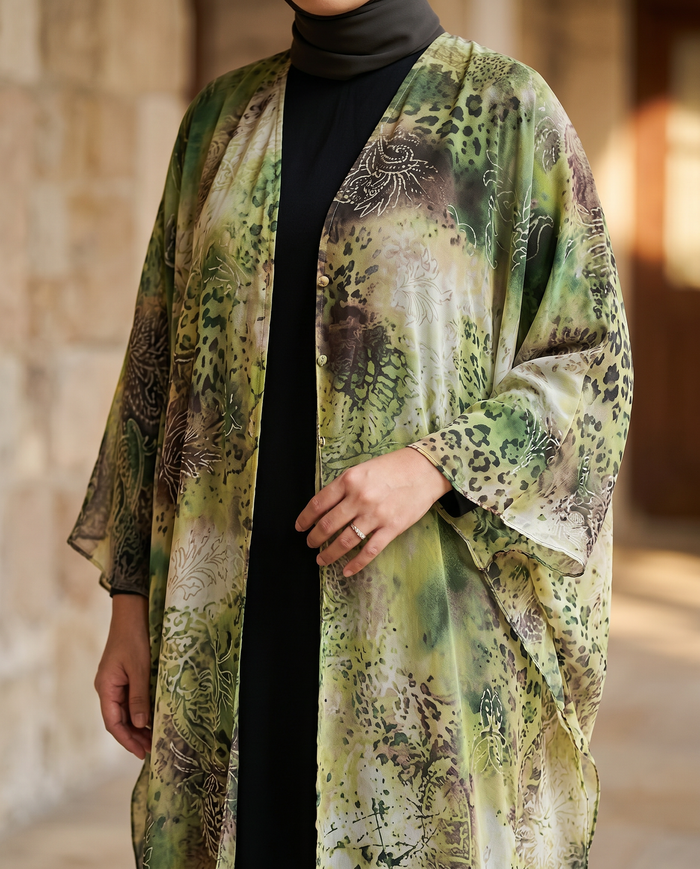 Kaftan Silky Chiffon — Green Animal