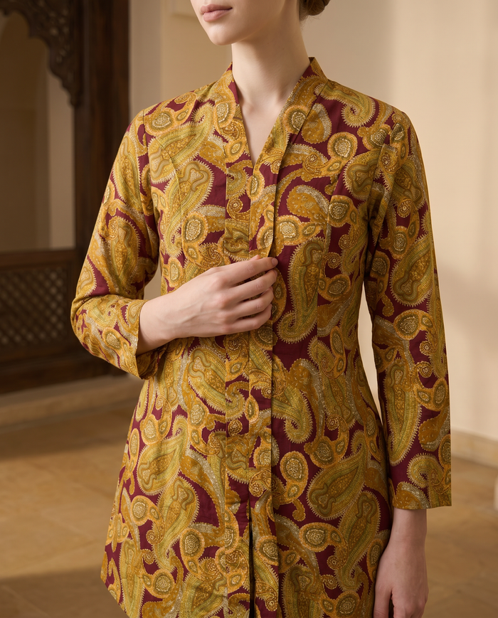 Kebaya Aalia Swiss Cotton — Maroon Paisley (D21)