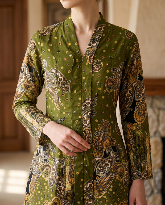 Kebaya Aalia Swiss Cotton — Olive Green Rose