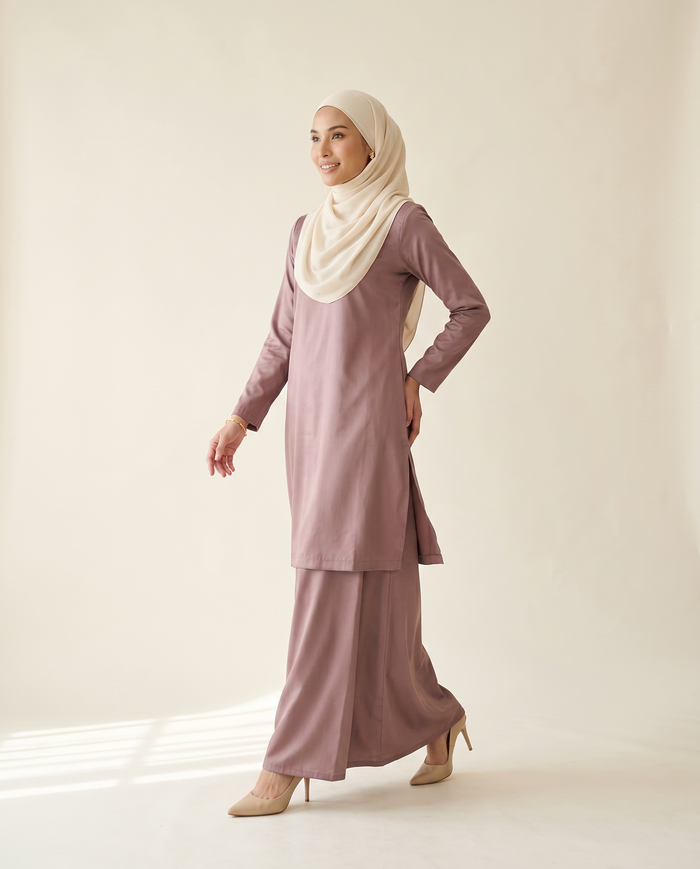 Baju Kurung Kemboja Plain Tafetta — Dusty Pink