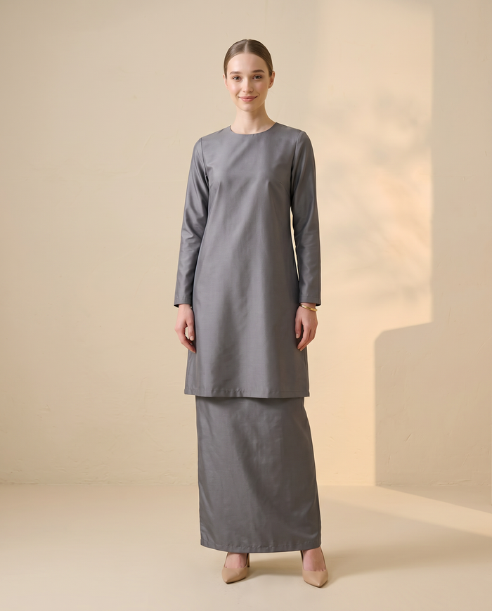 Baju Kurung Kemboja Plain Tafetta — Grey