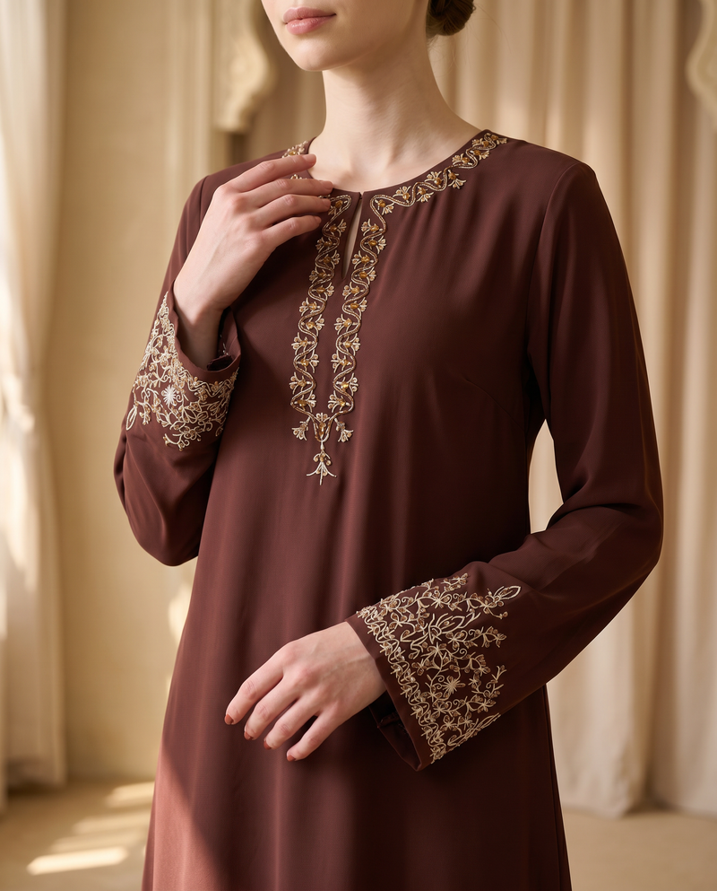 Baju Kurung Chiffon Plain Embroidery