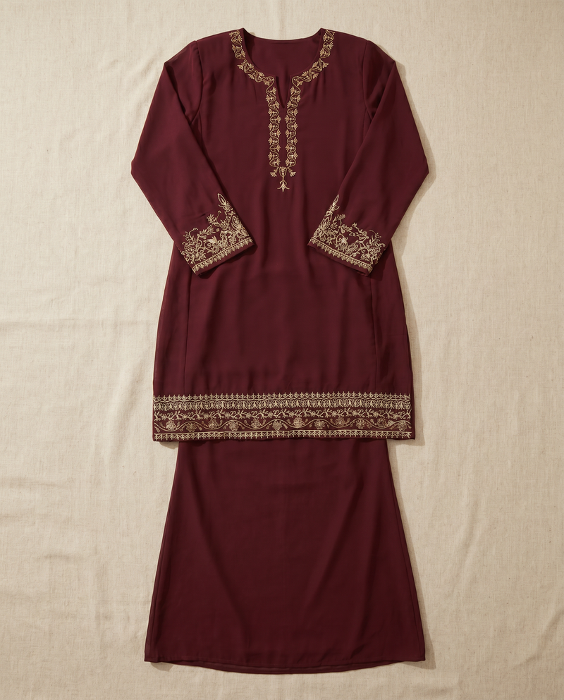 Baju Kurung Chiffon Plain Embroidery