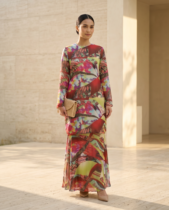 Baju Kurung Silky Chiffon Printed Umbrella Cut — D- 1