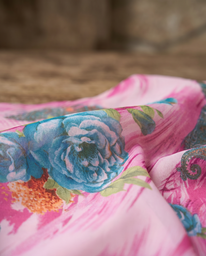 Baju Kurung Silky Chiffon Printed Umbrella Cut — D- 2 — macro