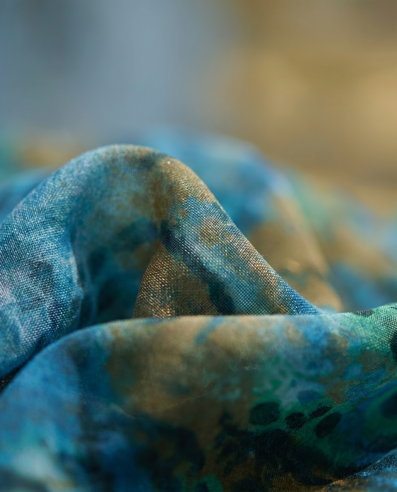 Baju Kurung Silky Chiffon Printed Umbrella Cut — D- 4 — macro
