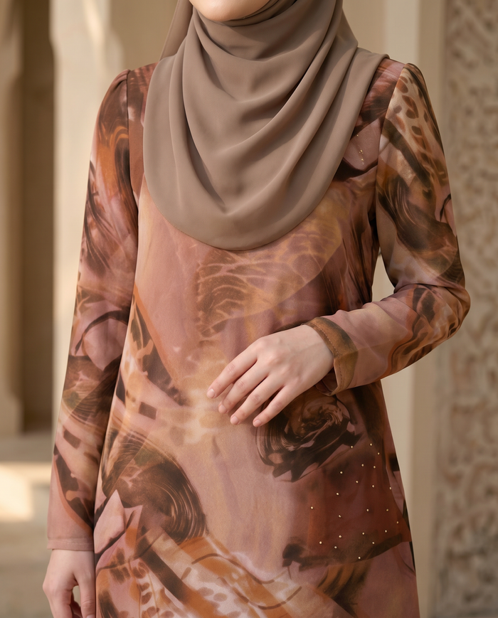 Silky Chiffon Puff — Brown Animal Abstract
