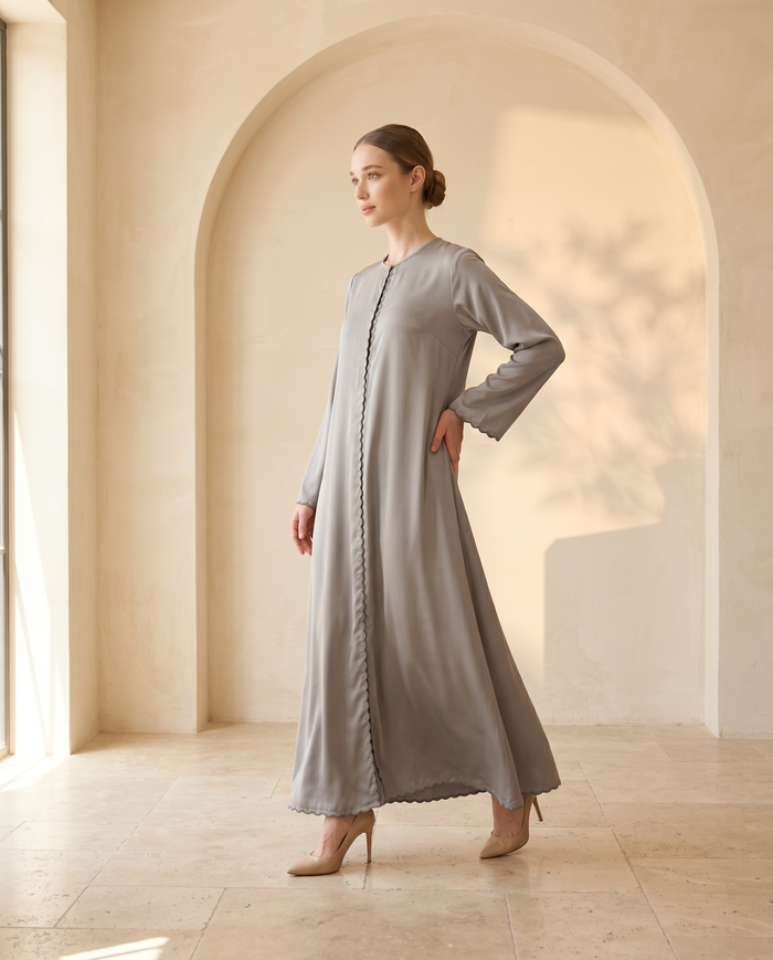 Jubah Aalia Cardigan Sulam — Grey