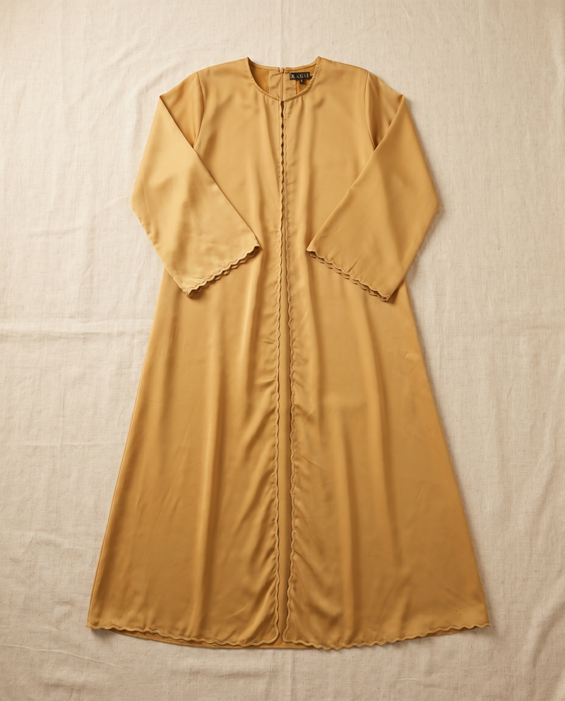 Baju Kurung Lace Dewasa Orange Brick — Mustard — flatlay