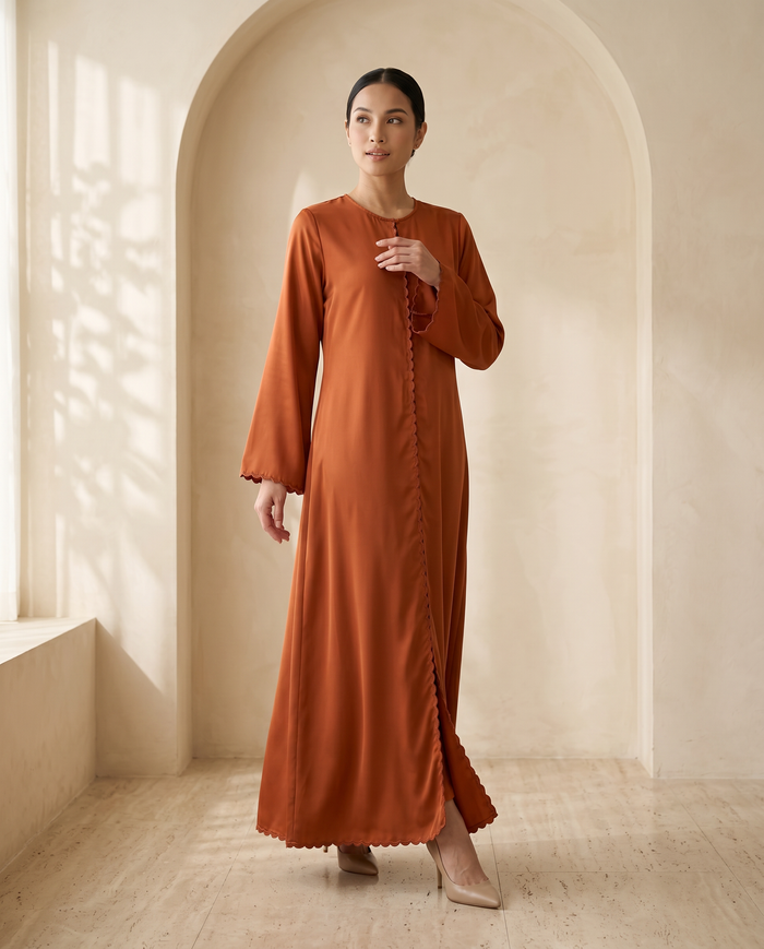 Jubah Aalia Cardigan Sulam — Orange Brick