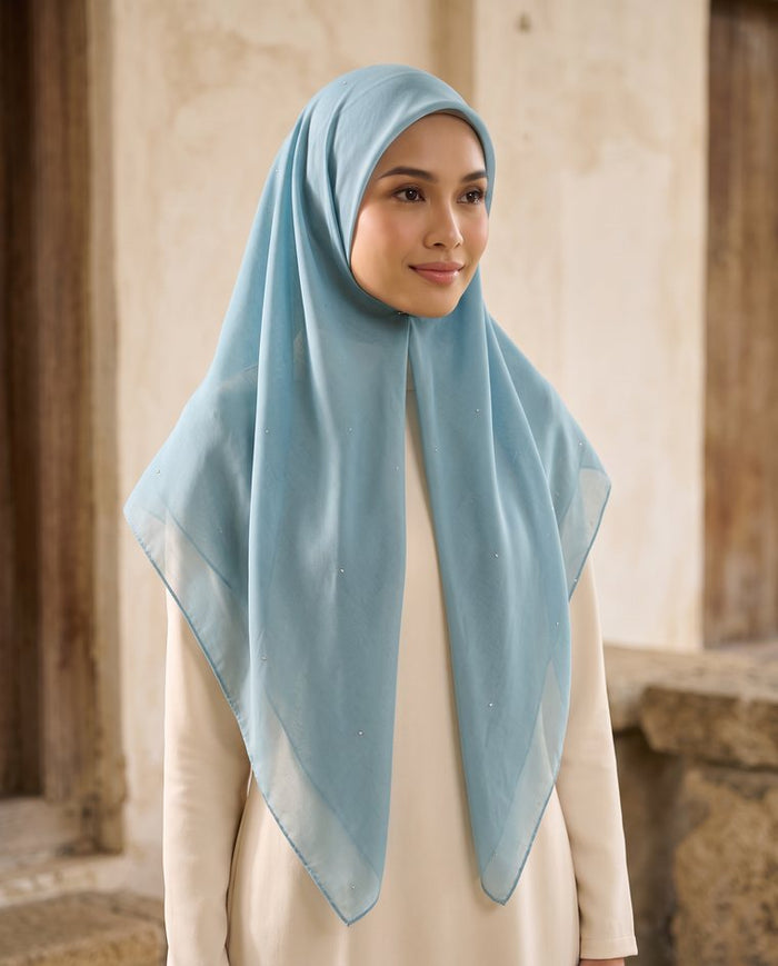 Tudung Bawal Tiara Cotton Batu — Turquoise