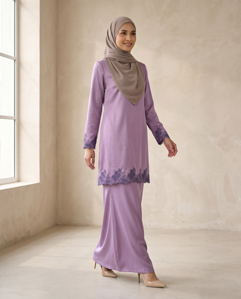 Baju Kurung Arisya Plain Cerutti Patching Lace