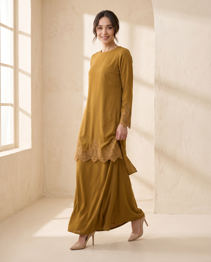 Baju Kurung Arisya Plain Cerutti Patching Lace