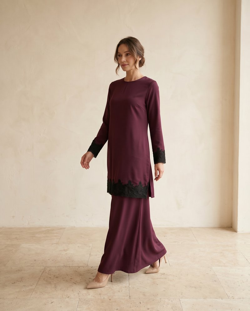 Baju Kurung Arisya Plain Cerutti Patching Lace