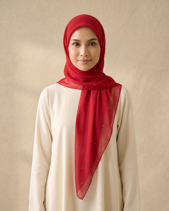 Tudung Bawal Tiara Cotton Batu — Red