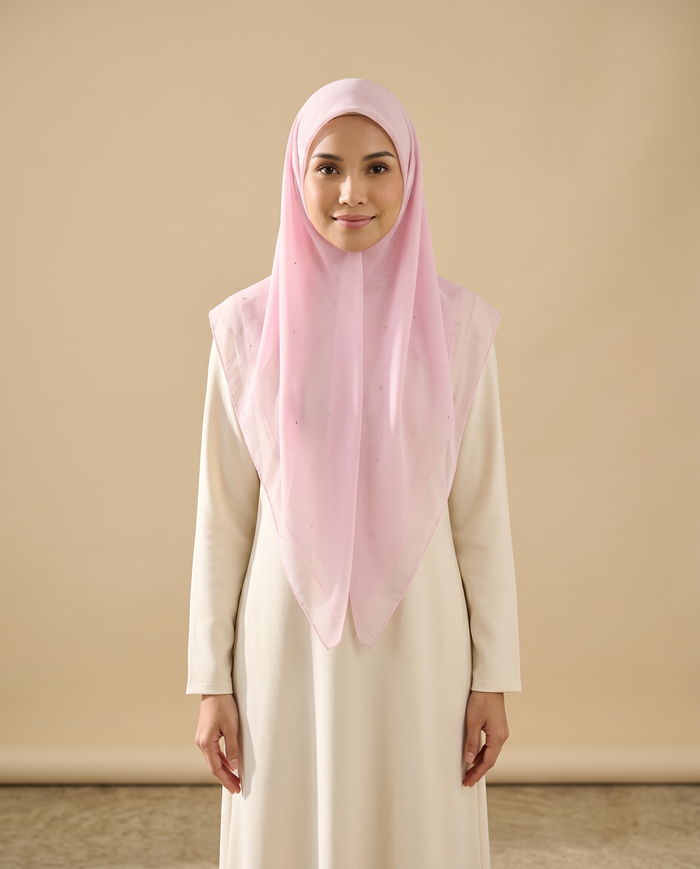 Tudung Bawal Tiara Cotton Batu — Soft Pink