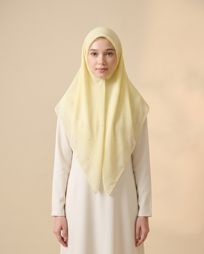 Tudung Bawal Tiara Cotton Batu — Soft Yellow