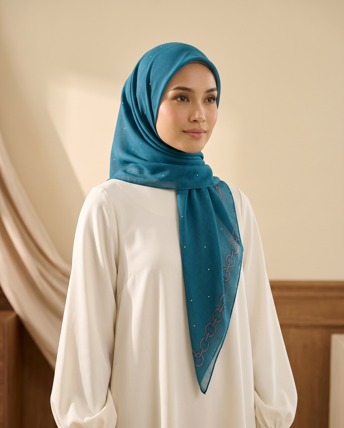 Tudung Bawal Tiara Cotton Batu — Teal Blue