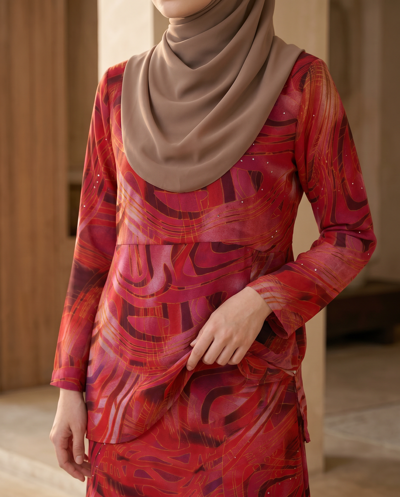 Baju Kurung Elnara Silky Chiffon Printed — D- 1 — bodycrop