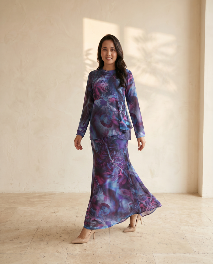 Baju Kurung Elnara Silky Chiffon Printed — D- 2