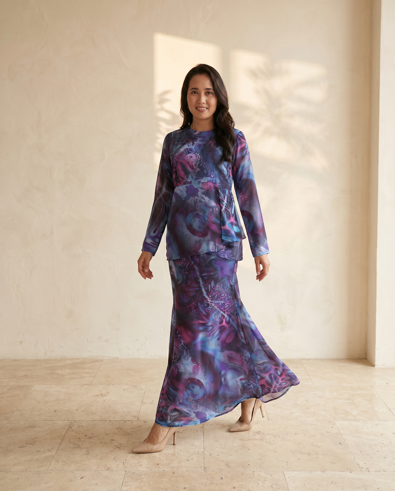Baju Kurung Elnara Silky Chiffon Printed — D- 2 — front