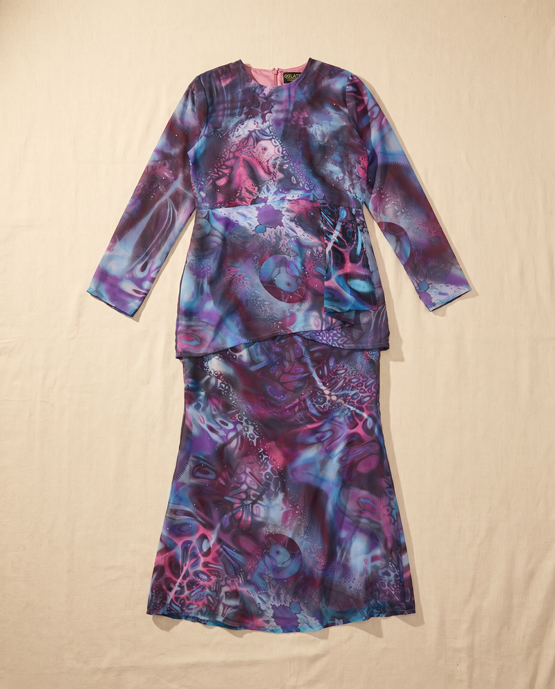 Baju Kurung Elnara Silky Chiffon Printed — D- 2 — flatlay