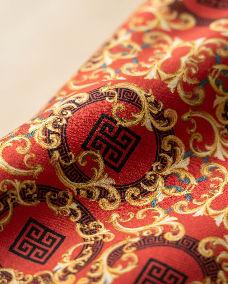 Red Greek-Key Medallion