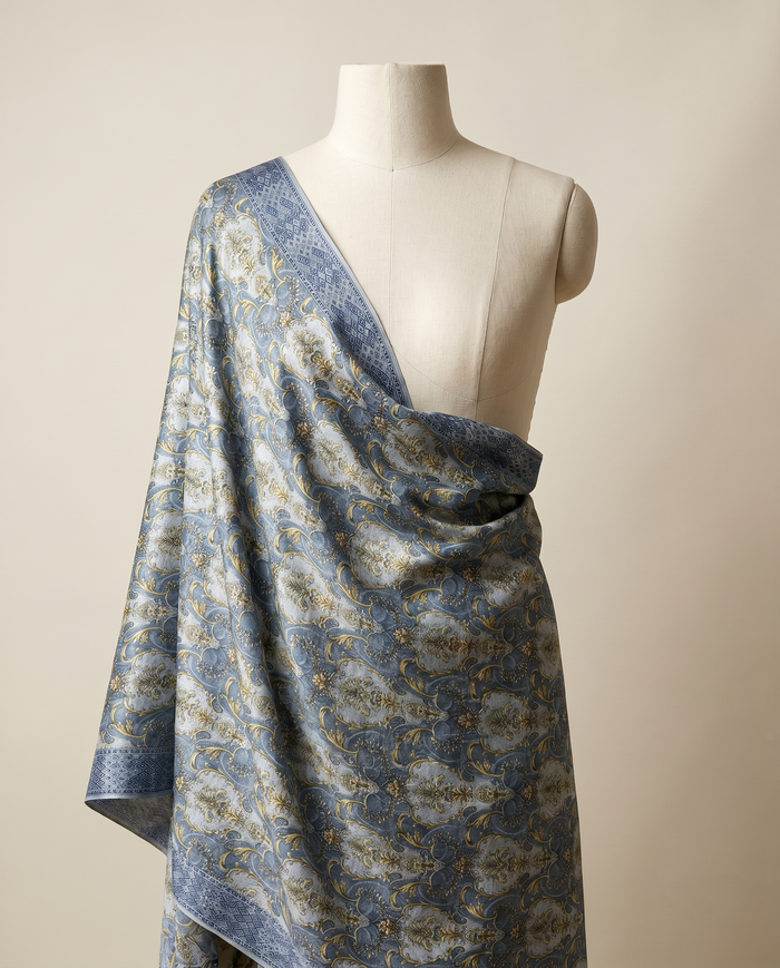 Jacquard Versace — Cool Tones — Blue Acanthus Scroll