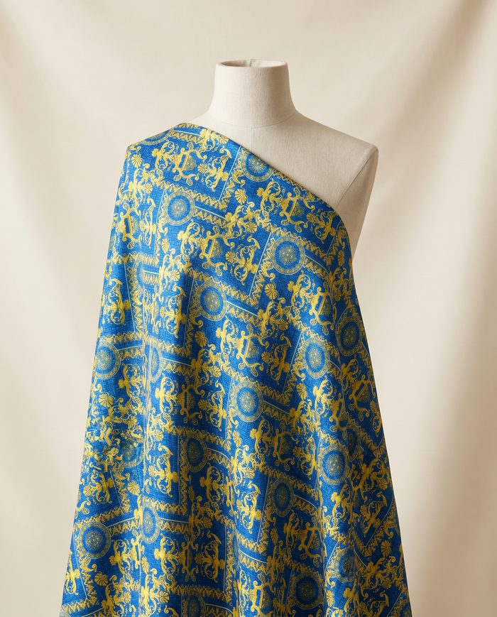 Jacquard Versace — Cool Tones — Blue Painterly Scrollwork