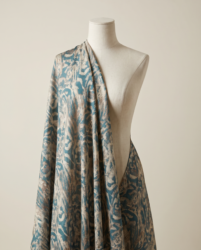 Italian Silk Printed (Ken Scott) — Blue Scrollwork