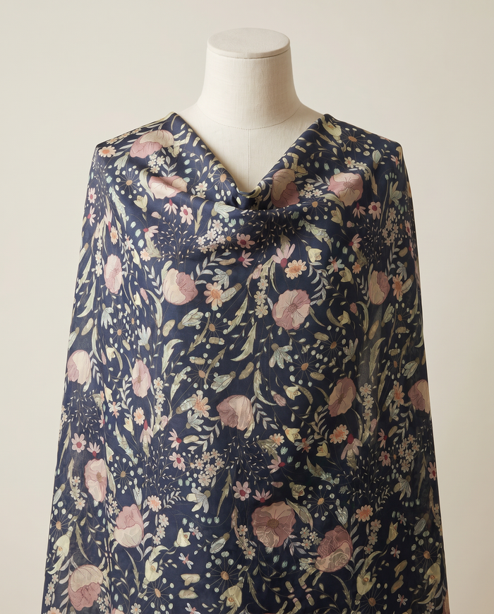 Italian Silk Printed (Ken Scott) — Blue Botanical