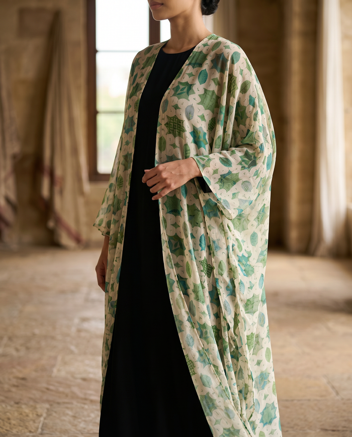 Kaftan Silky Chiffon — Beige Dot