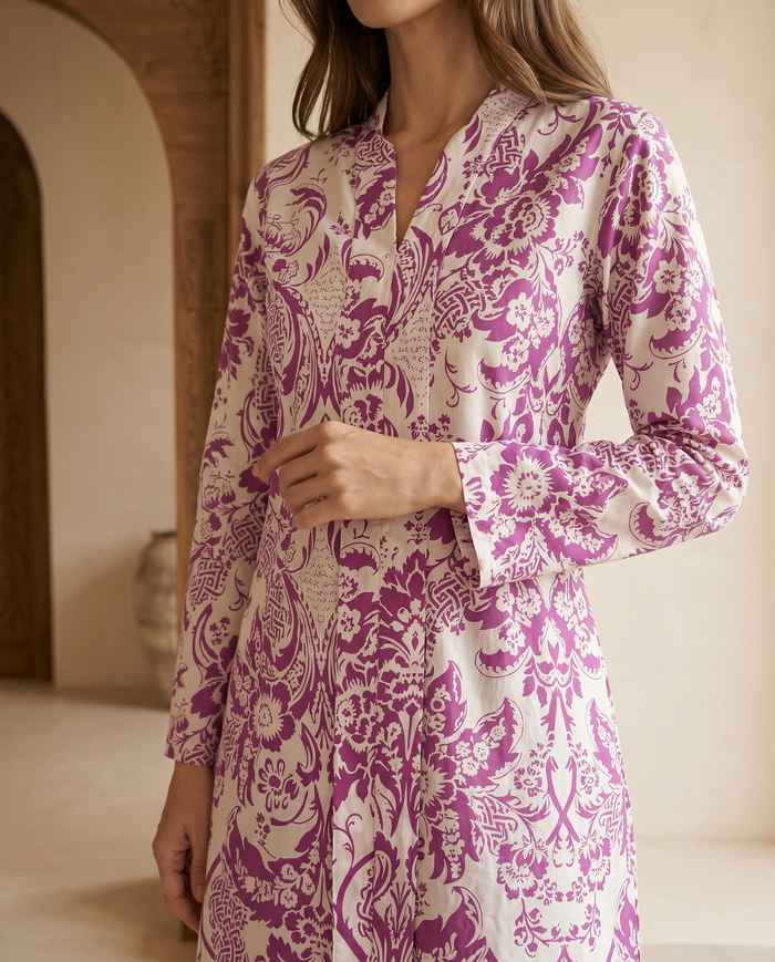 Kebaya Aalia Swiss Cotton — White Damask Floral