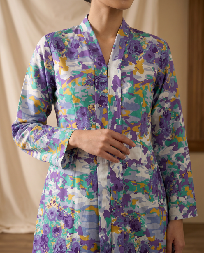 Kebaya Aalia Swiss Cotton — Purple Watercolour