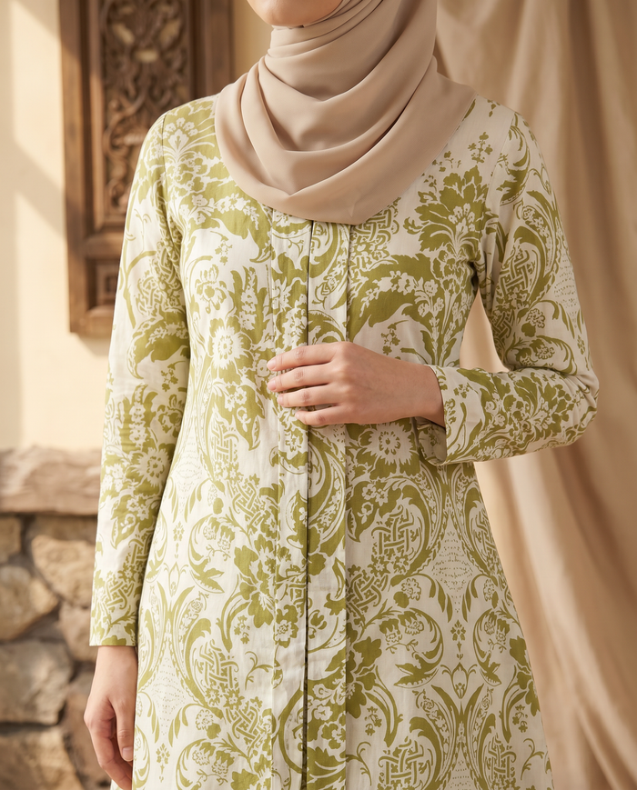 Kebaya Aalia Swiss Cotton — Olive Green Damask