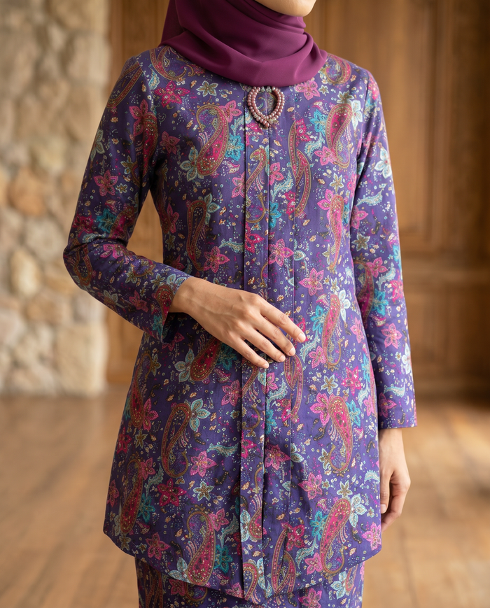 Kebaya Aalia Swiss Cotton — Purple Floral