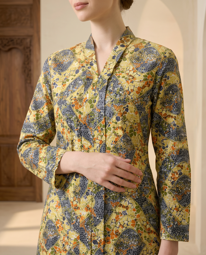 Kebaya Aalia Swiss Cotton — Yellow And Slate Multi Stripe
