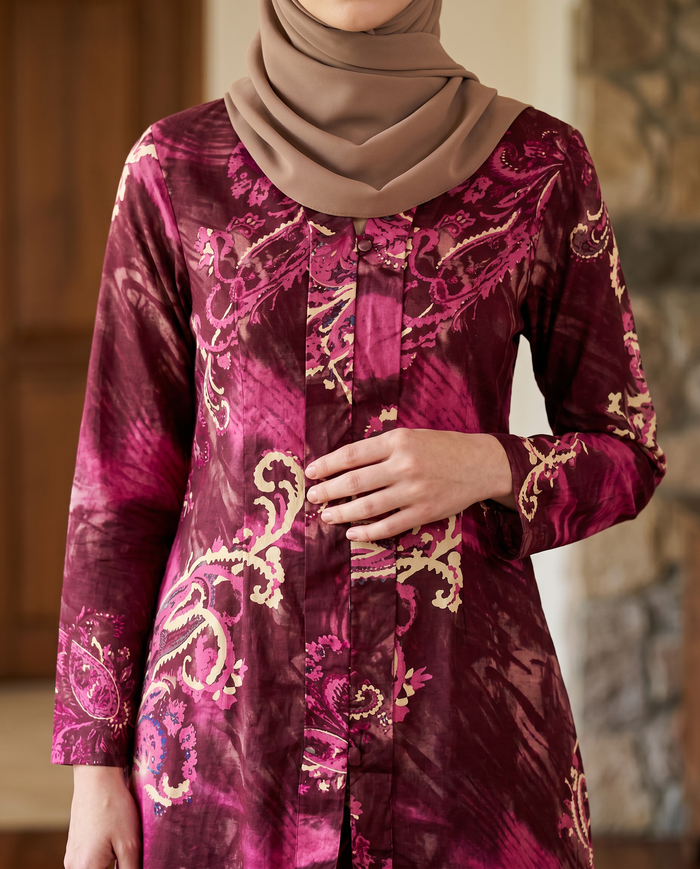 Kebaya Aalia Swiss Cotton — Magenta Tie-Dye Paisley