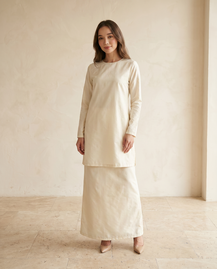 Baju Kurung Kemboja Plain Tafetta — Cream
