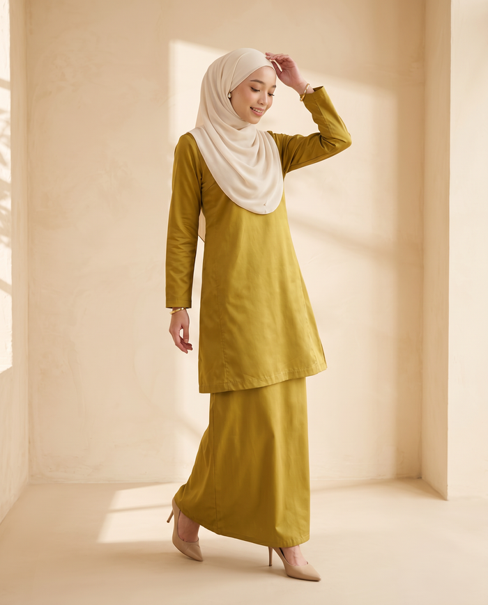 Baju Kurung Kemboja Plain Tafetta — Mustard