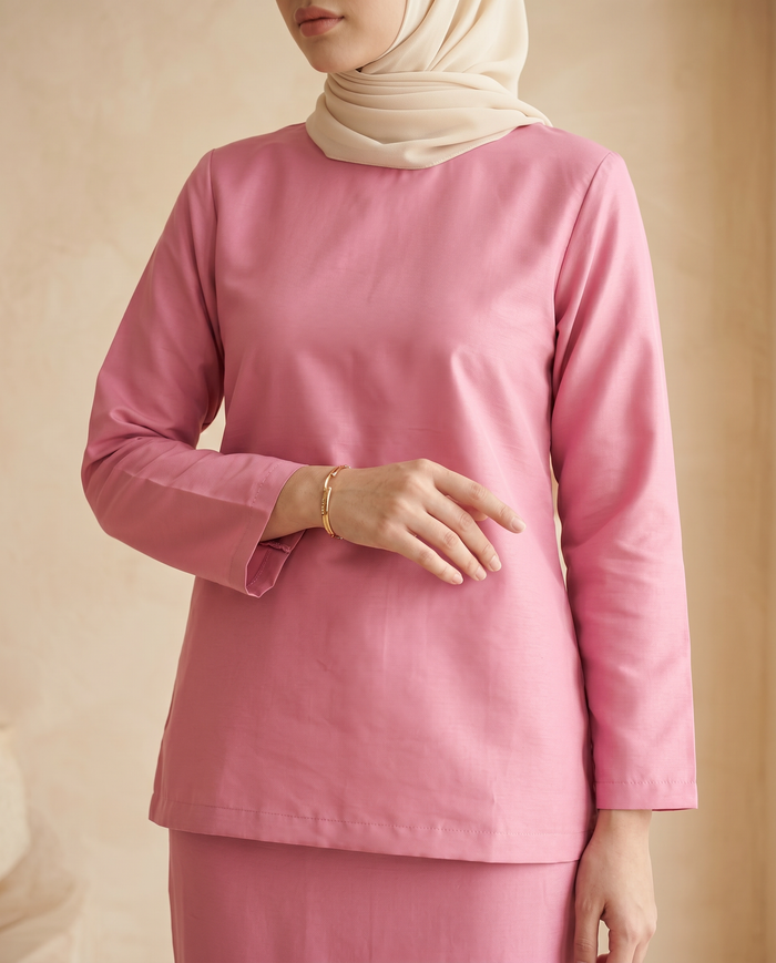Baju Kurung Kemboja Plain Tafetta — Pink