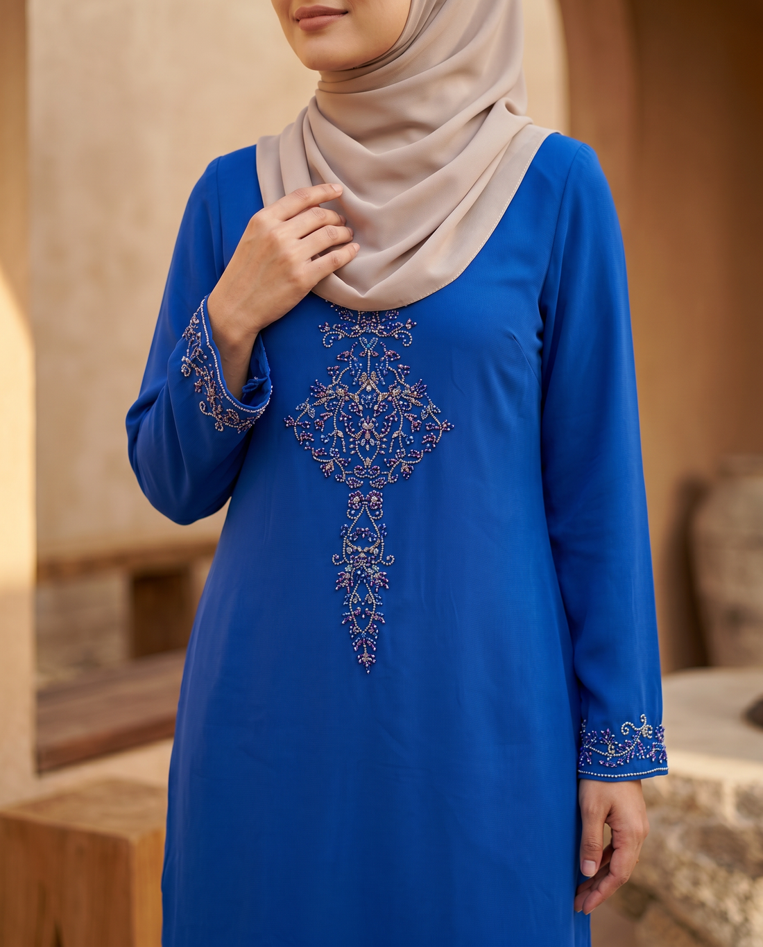 Baju Kurung Chiffon Plain Embroidery